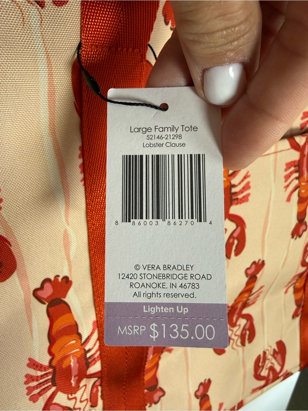 Vera Bradley large family tote “Lobster Clause” • NWT - Picture 3 of 8